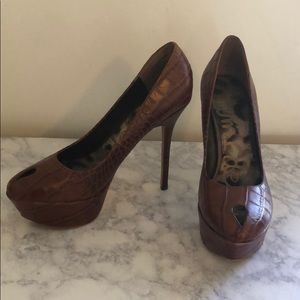 Sam Edelman Brown Leather Crocodile Print Heels
